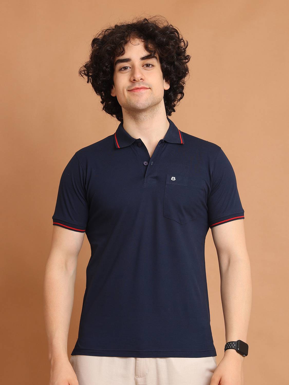 BERRYBLUES Solid Men Polo Neck Blue T-Shirt