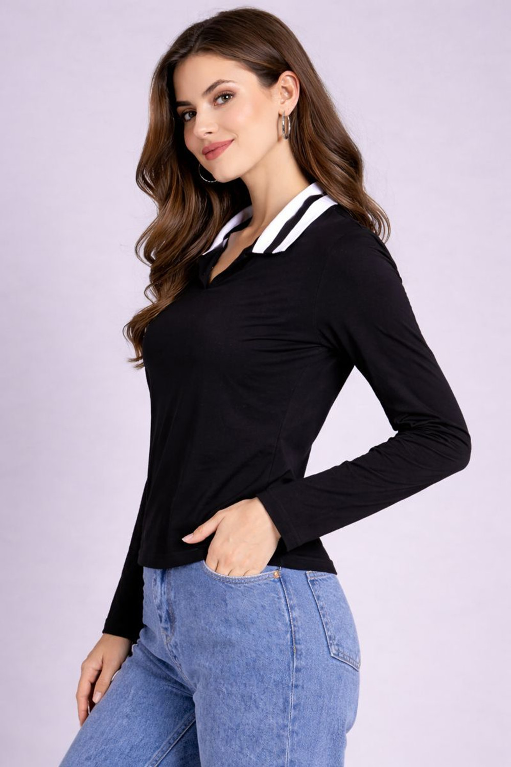 Image of THE DRY STATE Solid Women Polo Neck Black T-Shirt