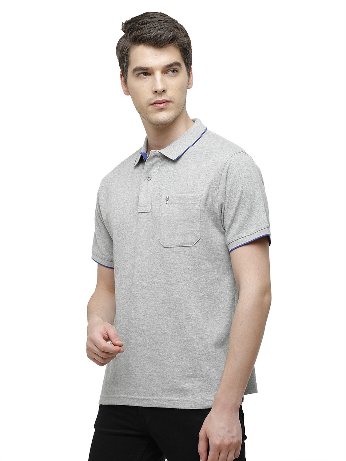Image of Classic Polo Solid Men Polo Neck Grey T-Shirt