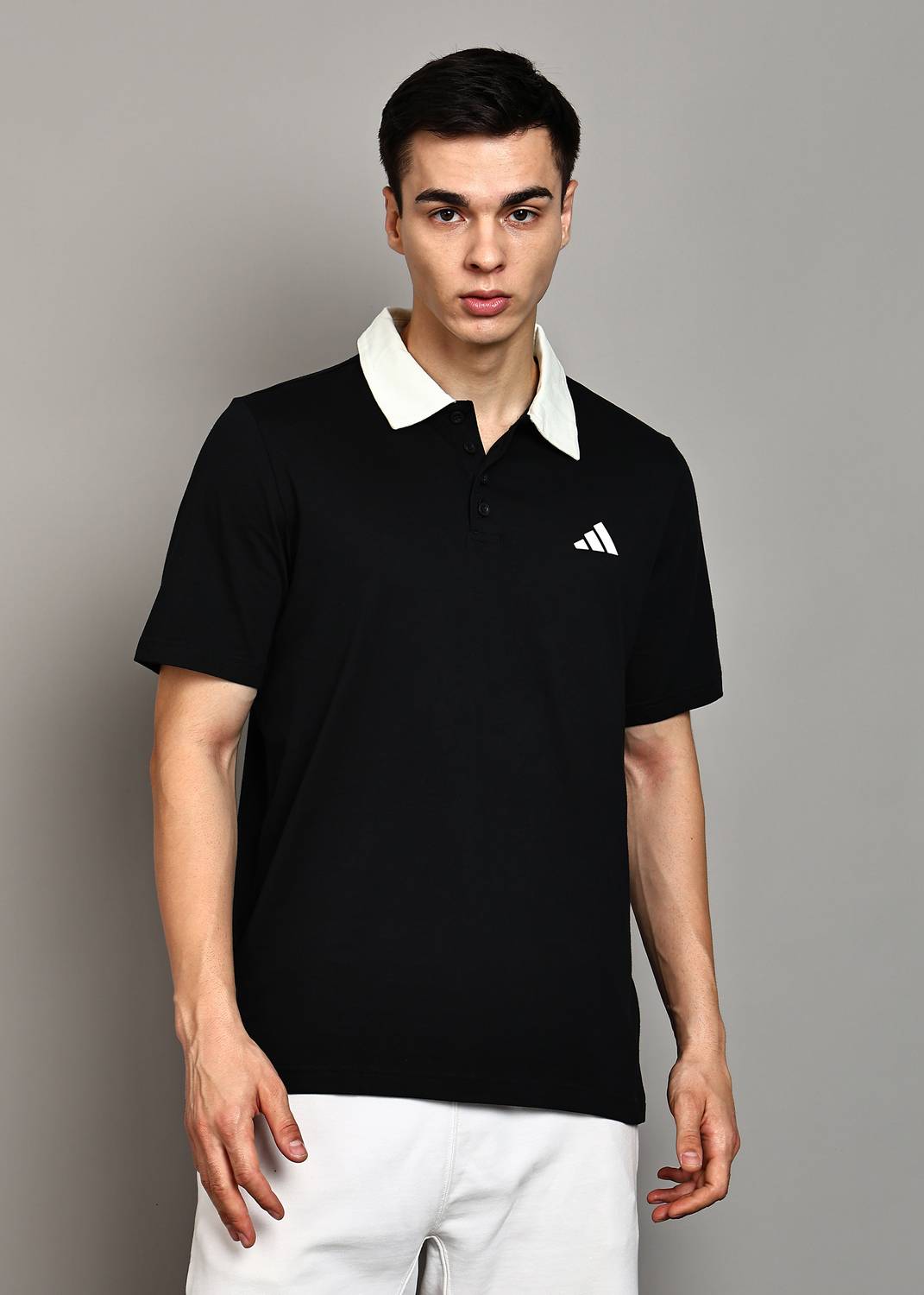 ADIDAS Solid Men Polo Neck Black T-Shirt