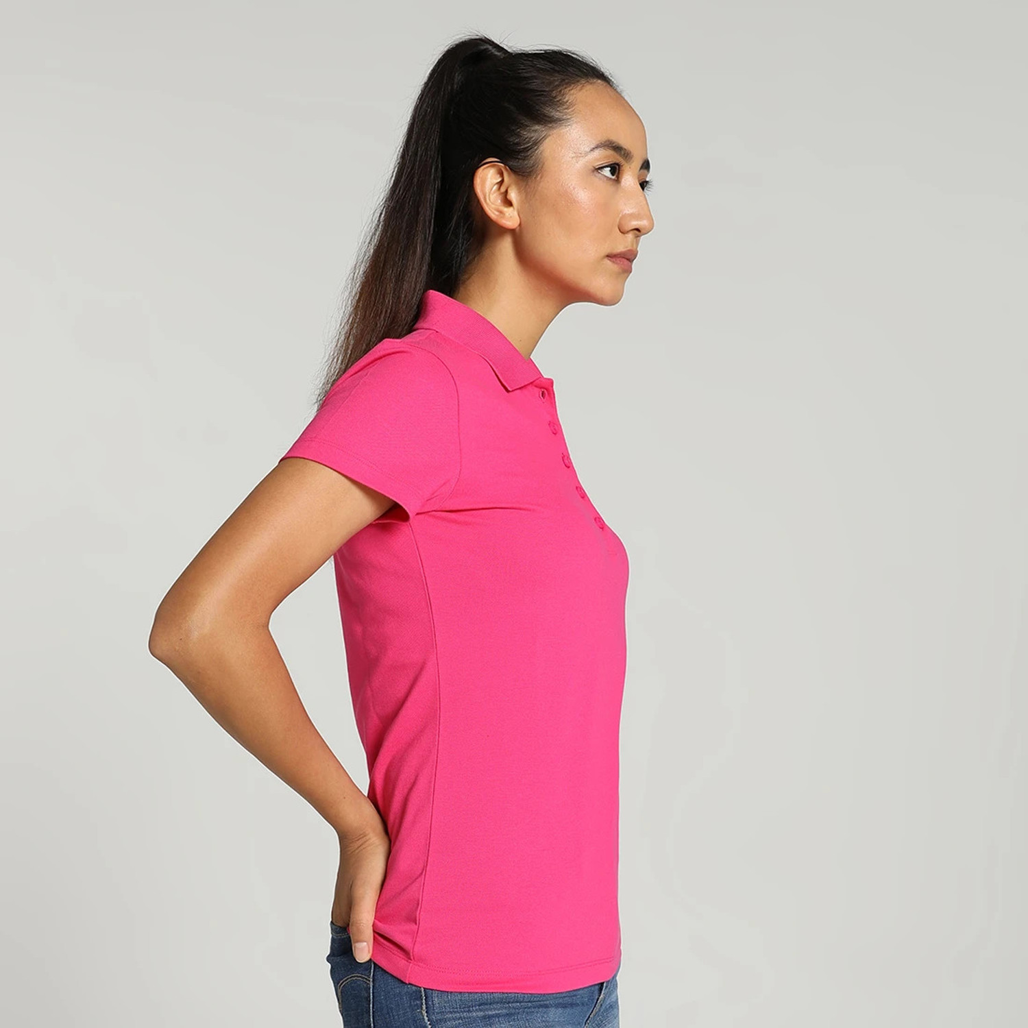Image of PUMA Solid Women Polo Neck Pink T-Shirt