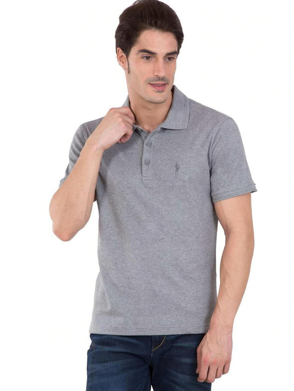 Image of JOCKEY Solid Men Polo Neck Grey T-Shirt