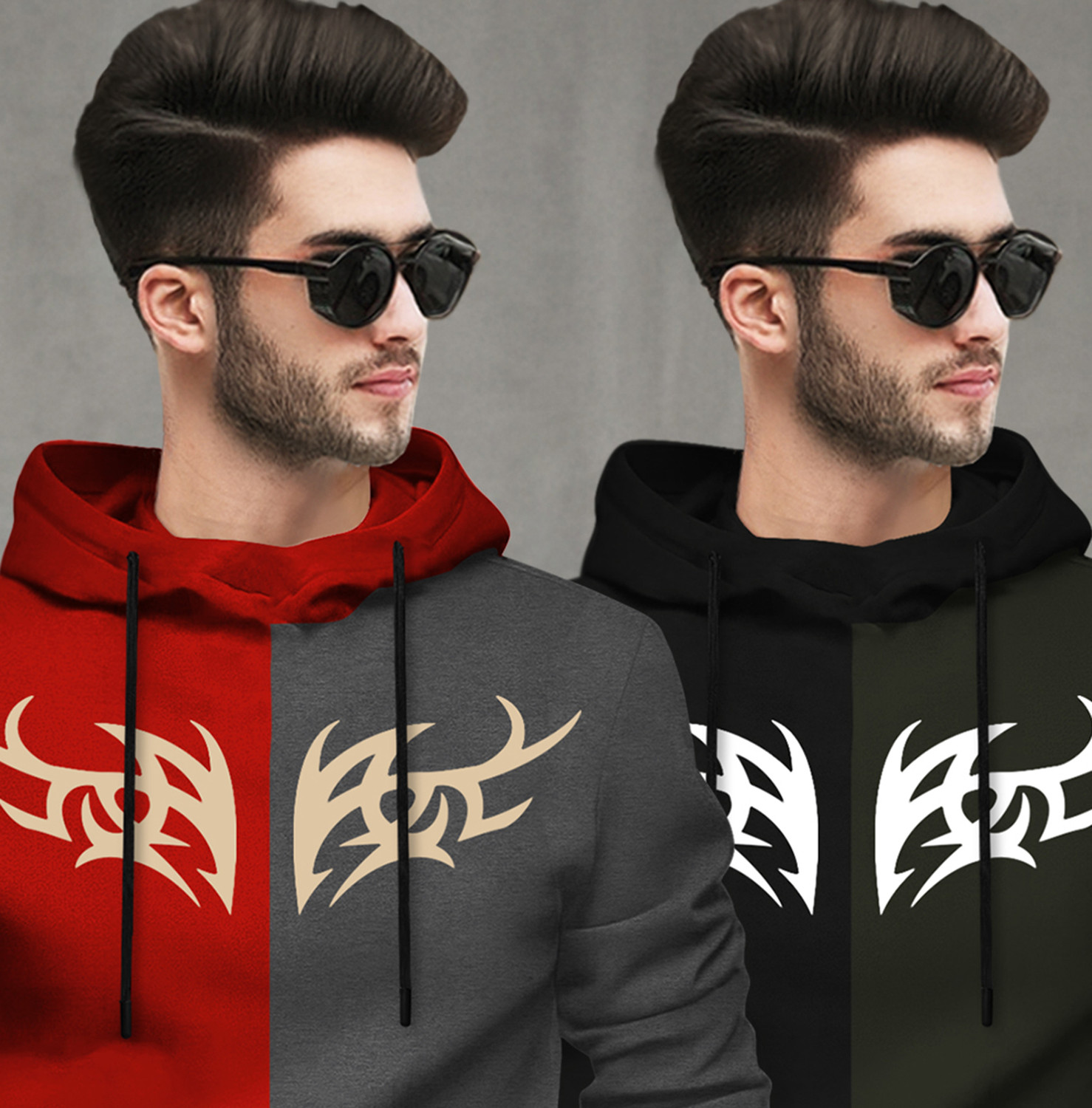 Image of TESSERACT Printed Men Hooded Neck Multicolor T-Shirt