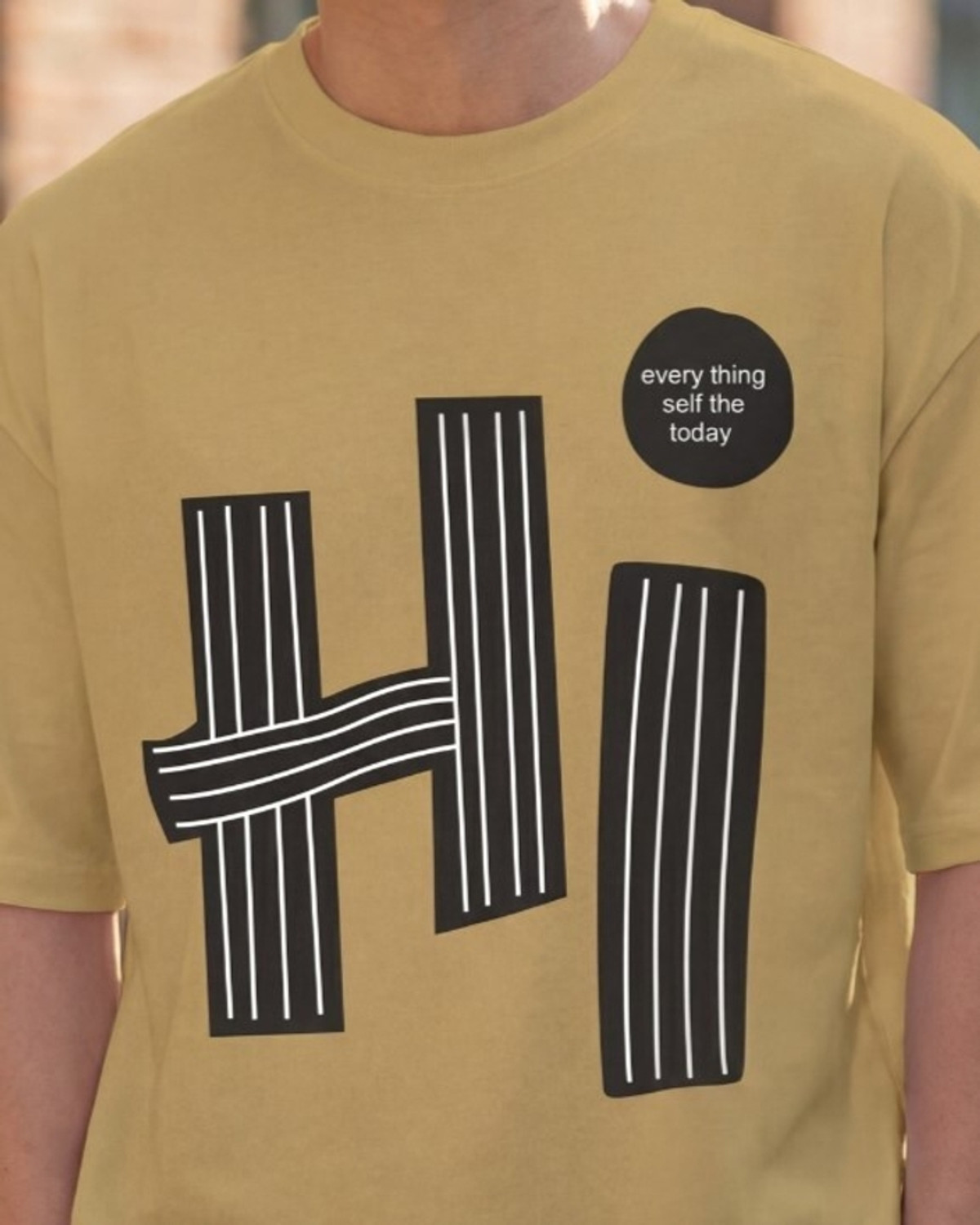 Image of FLYIND VOGUE OUTFIT Typography Men Round Neck Beige T-Shirt