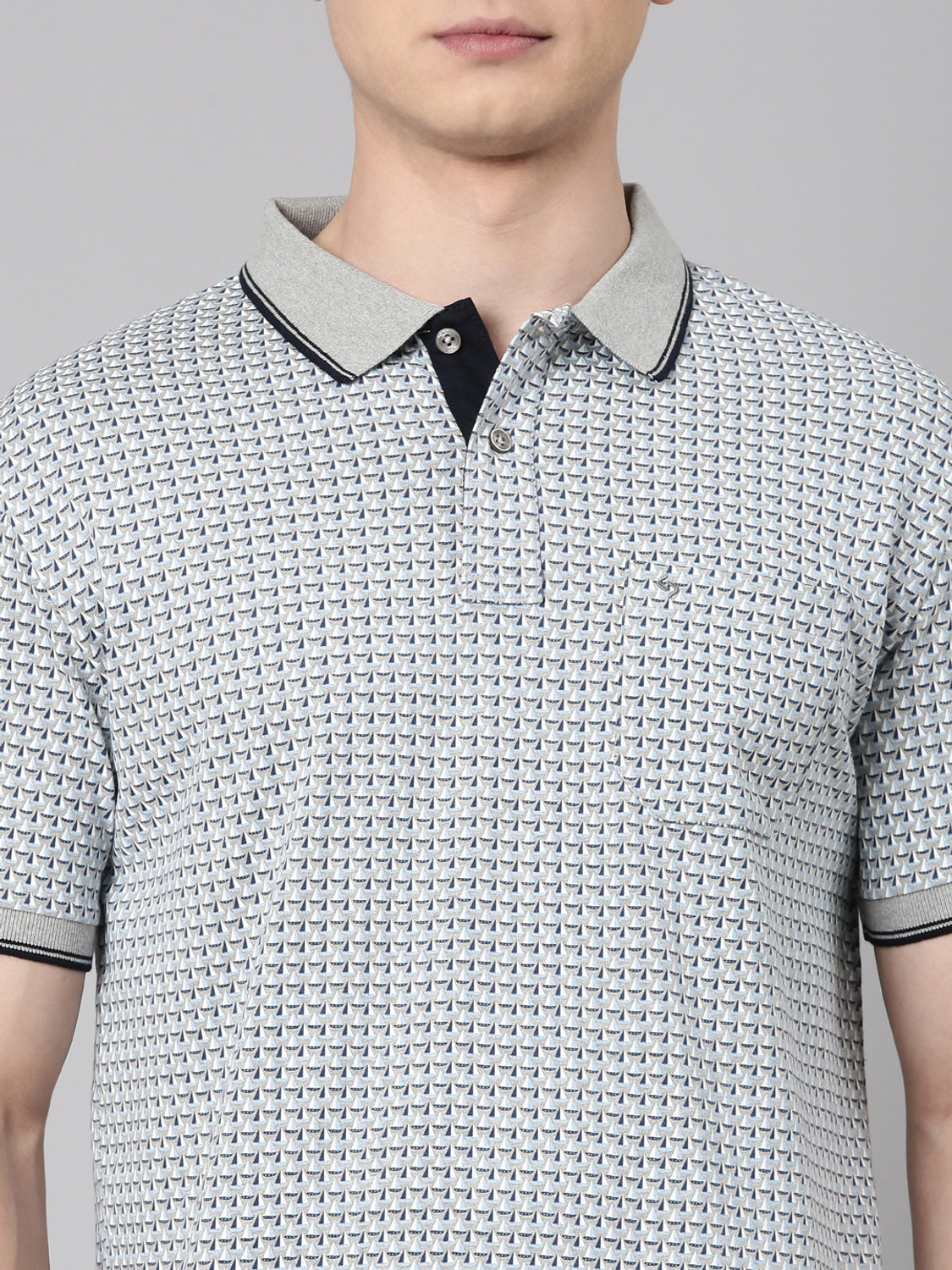 Image of Classic Polo Printed Men Polo Neck Grey T-Shirt