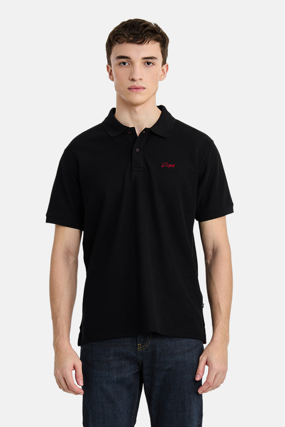 Image of Snitch Solid Men Polo Neck Black T-Shirt