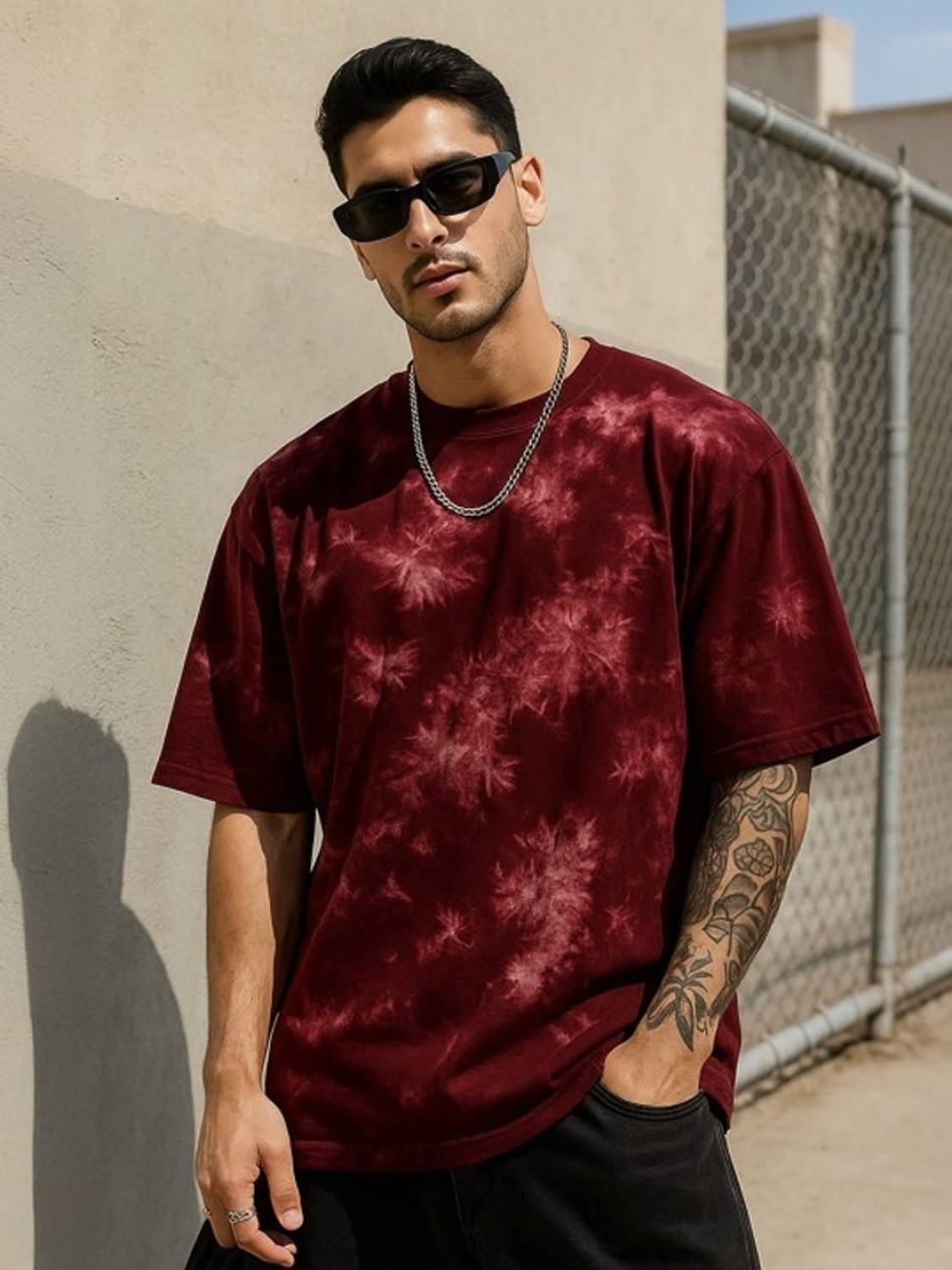 Veirdo Oversized Men Tie & Dye Round Neck Pure Cotton Multicolor