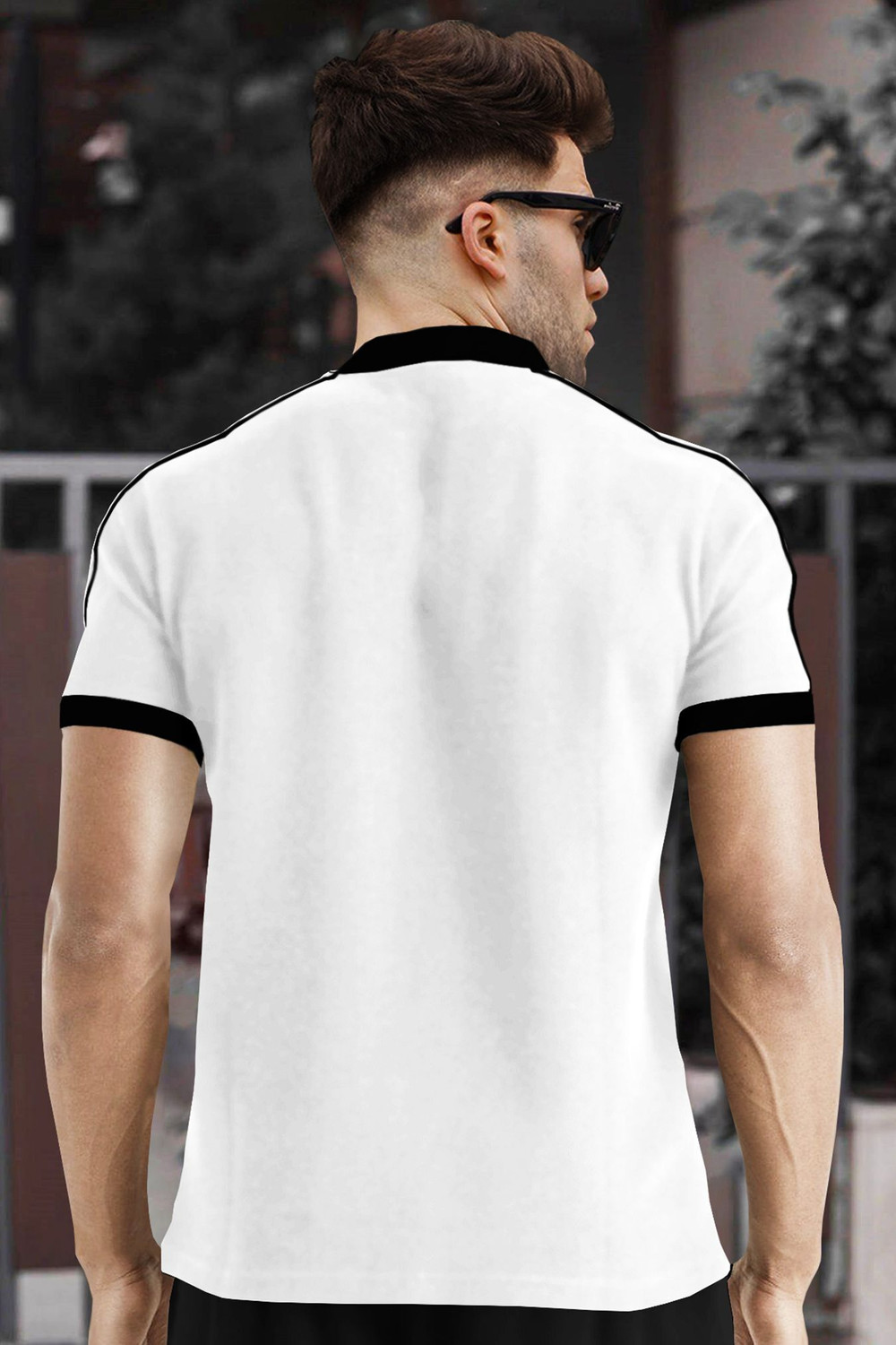 Image of TRIPR Printed Men Mandarin Collar White, Black T-Shirt