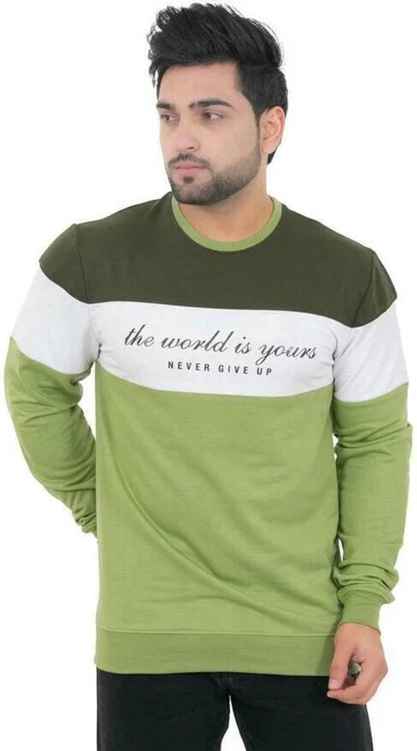 E-MAX Men Printed Round Neck Polyester Light Green T-Shirt