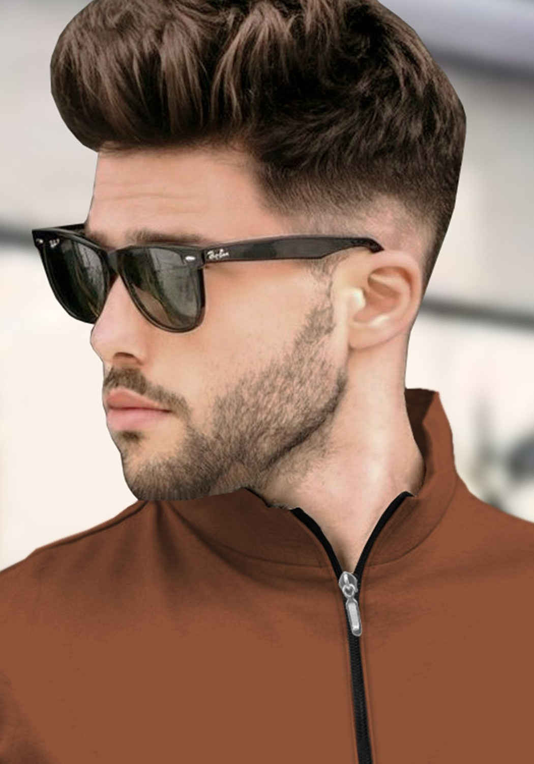 Image of TRIPR Printed Men Mandarin Collar Brown T-Shirt