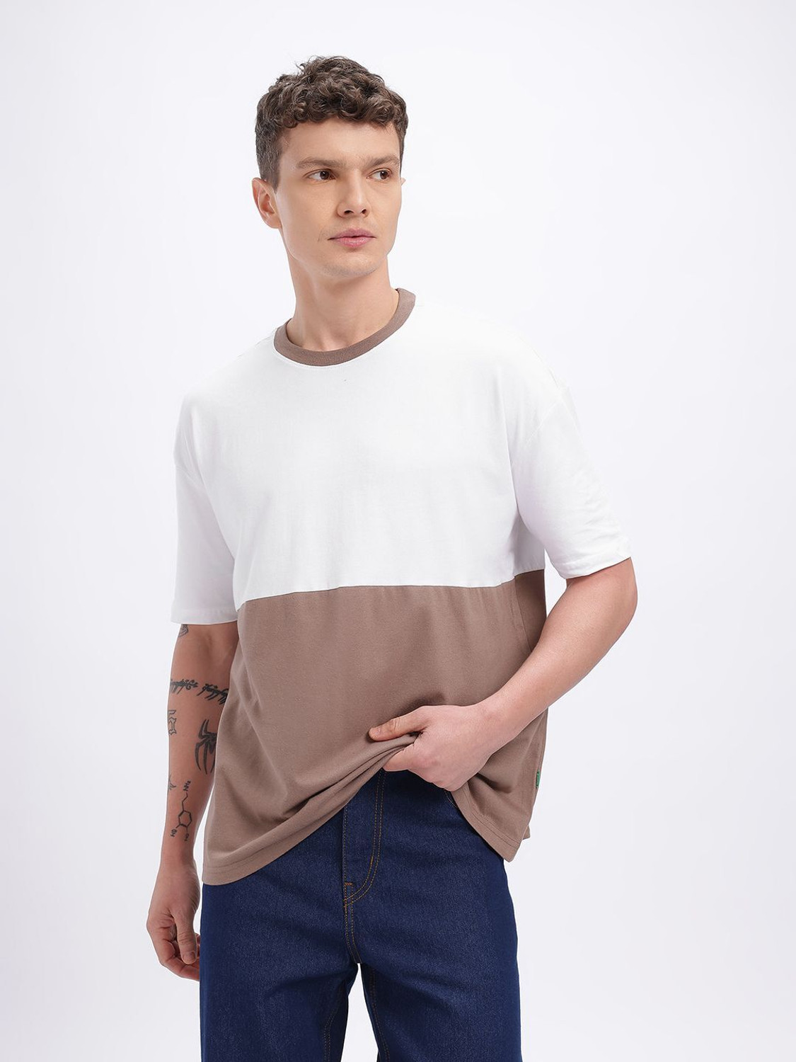 Image of Glitchez Colorblock Men Round Neck White T-Shirt