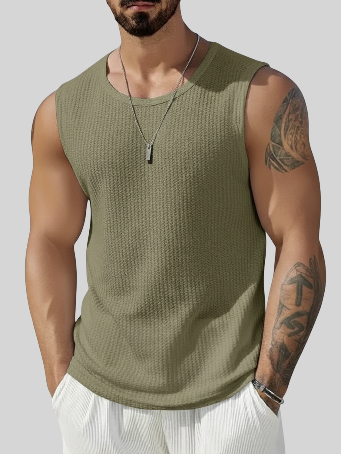 Image of Fashion And Youth Solid Men Round Neck Green T-Shirt
