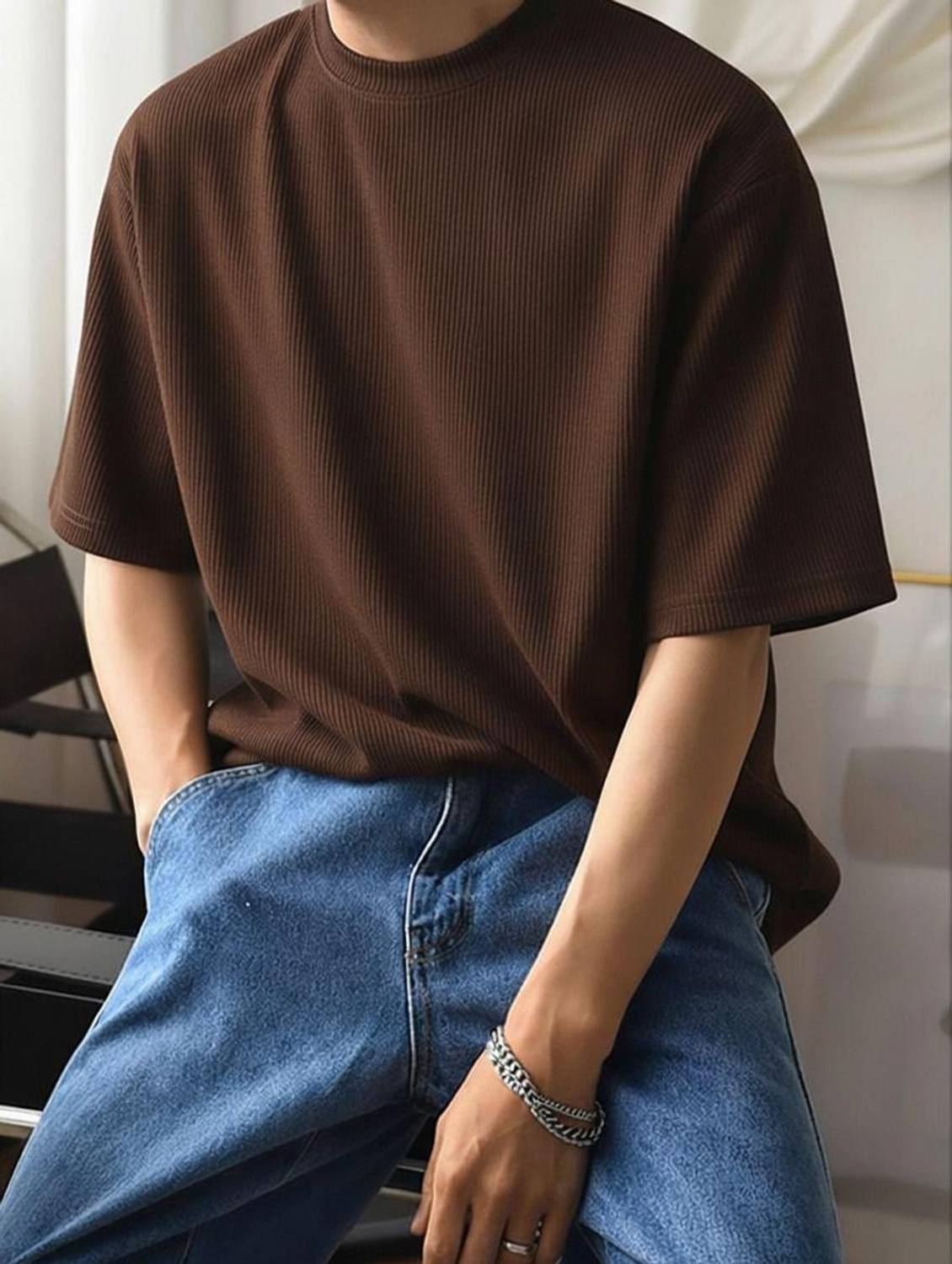 RUNNING Men Brown Striped T-Shirt