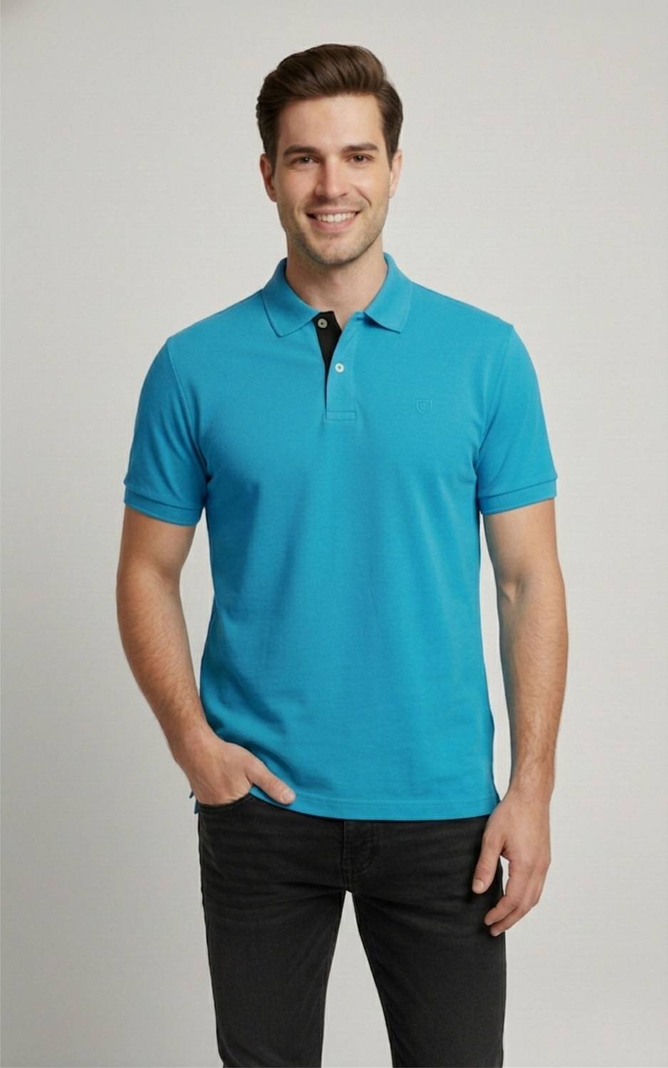 Polo Plus Men Solid Polo Neck Pure Cotton Blue T-Shirt