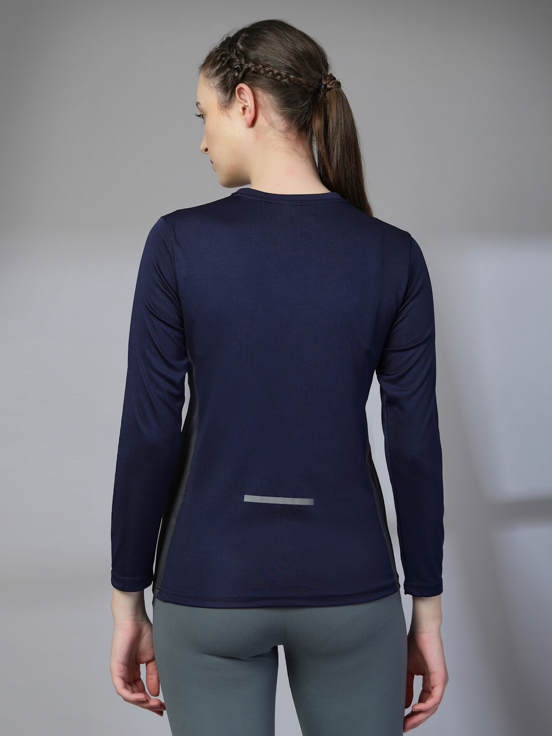 Image of CHKOKKO Solid Women Round Neck Dark Blue T-Shirt