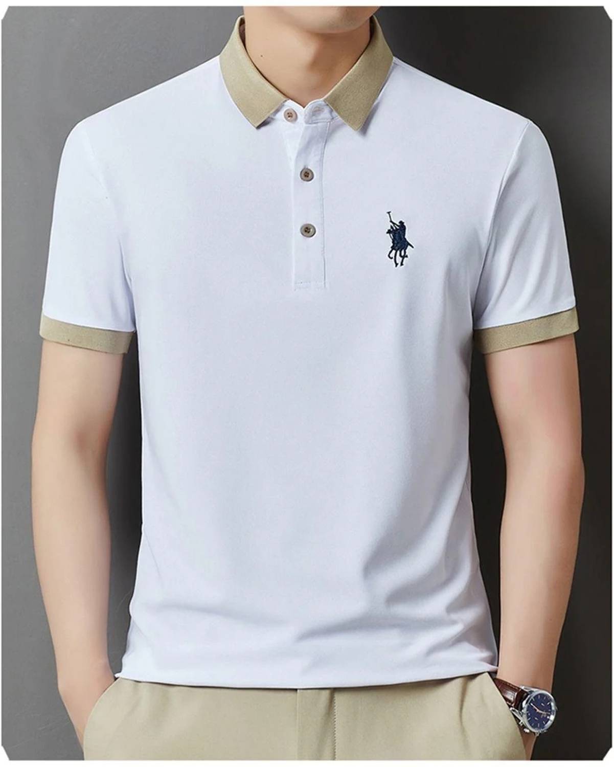 Priha Men's White Polo Neck T-Shirt - Image 2