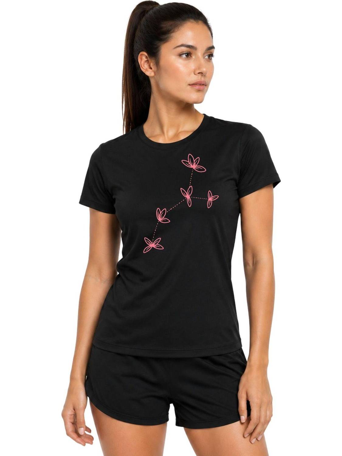 3colors Printed Women Round Neck Black T-Shirt