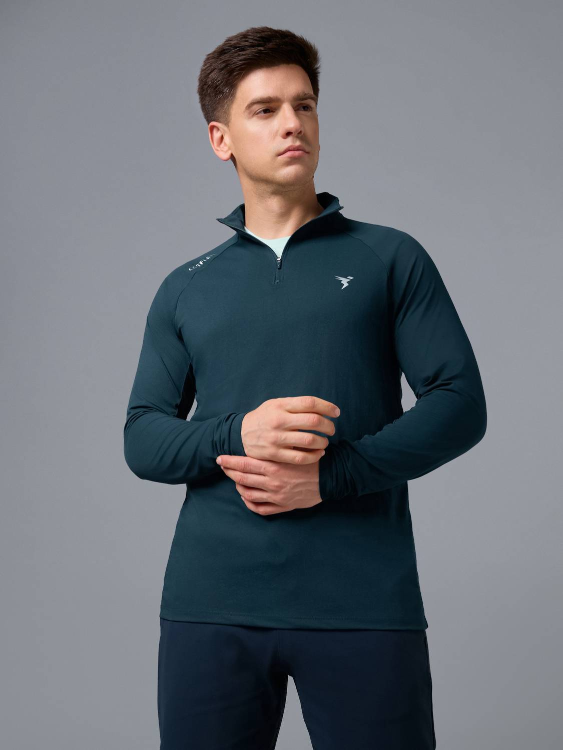 TECHNOSPORT Men High Neck Green T-Shirt - Image 1