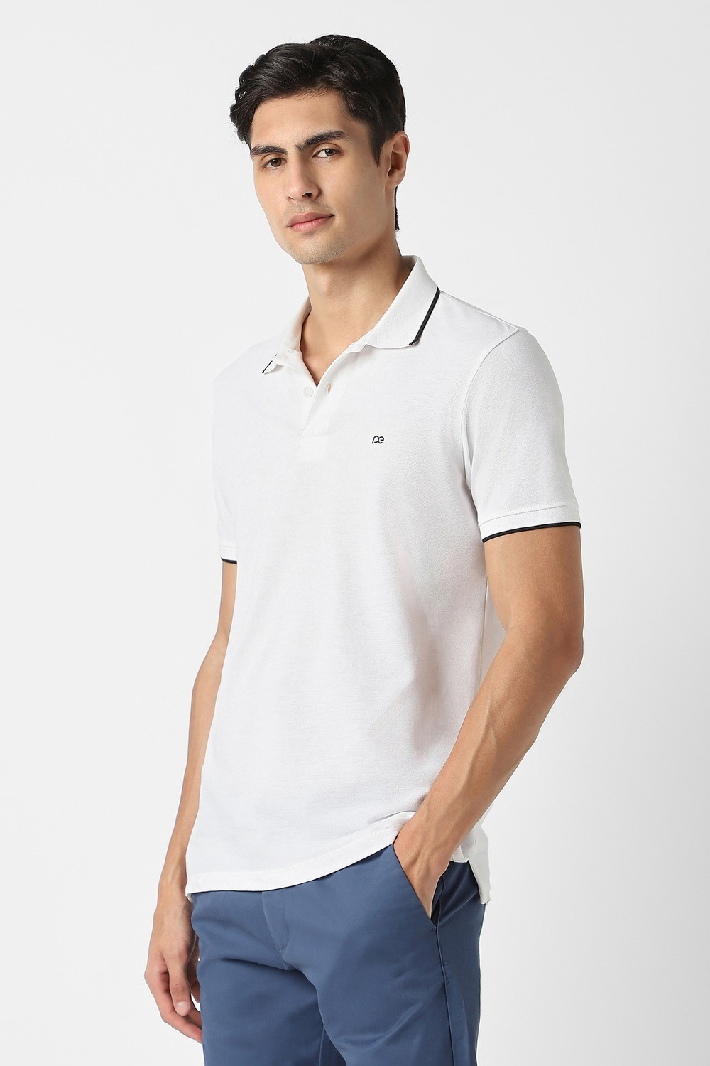 Image of PETER ENGLAND Solid Men Polo Neck White T-Shirt