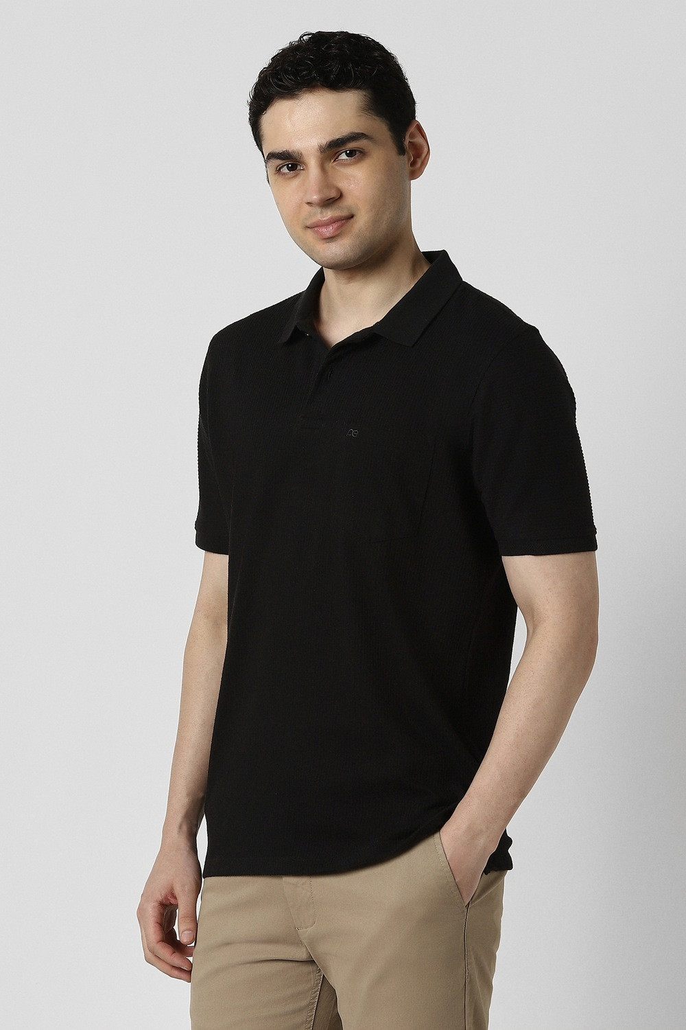 Image of PETER ENGLAND Solid Men Polo Neck Black T-Shirt