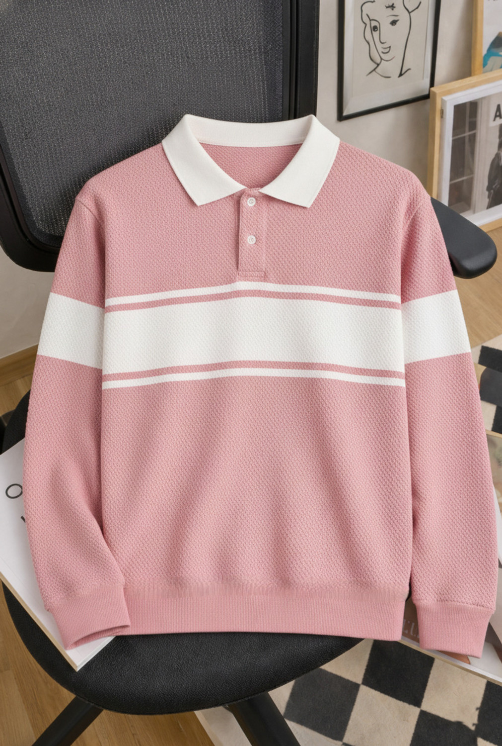 Image of METRONAUT Colorblock Men Polo Neck Pink T-Shirt