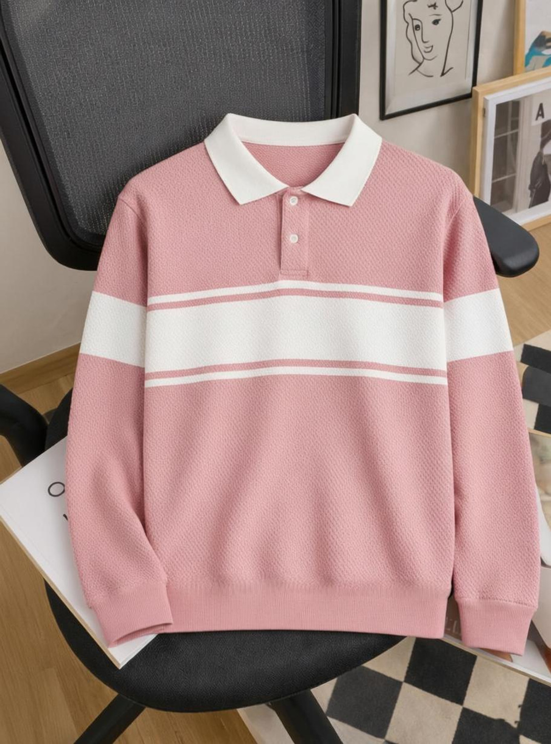 Image of METRONAUT Colorblock Men Polo Neck Pink T-Shirt