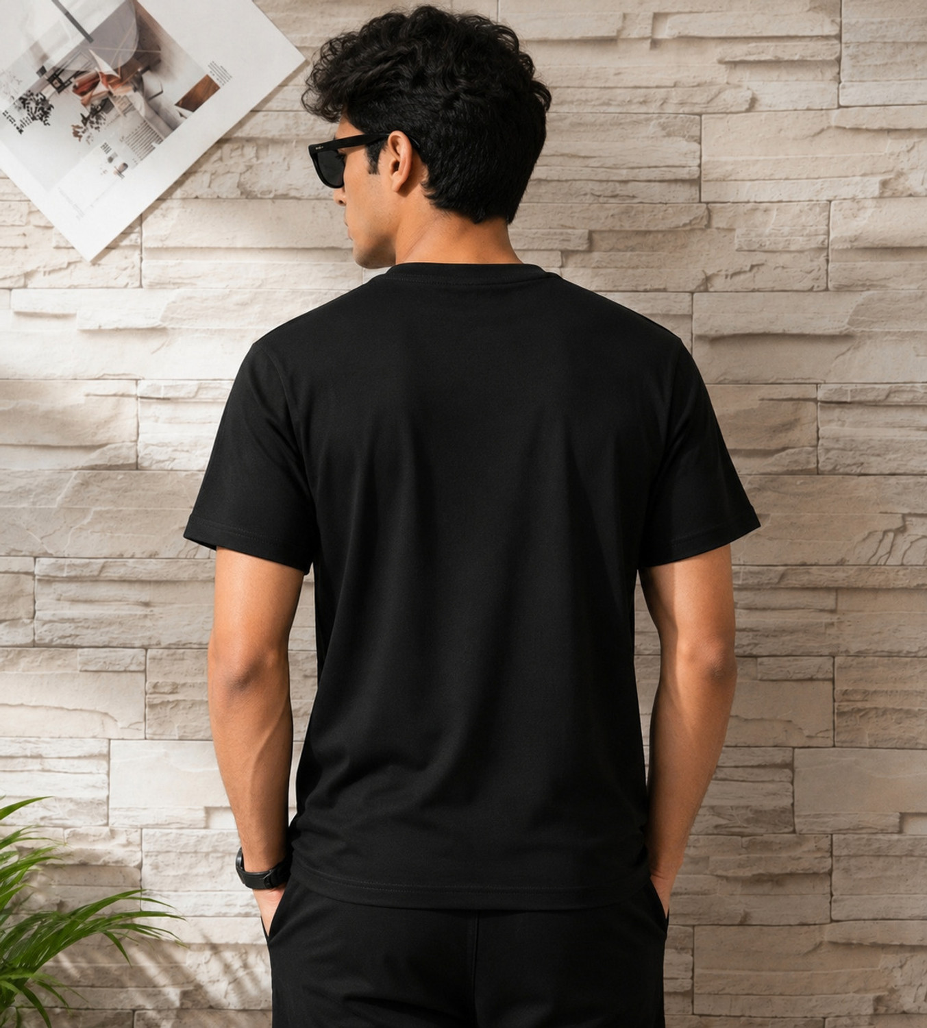 Image of TrendVastra Men Printed Round Neck Pure Cotton Black T-Shirt