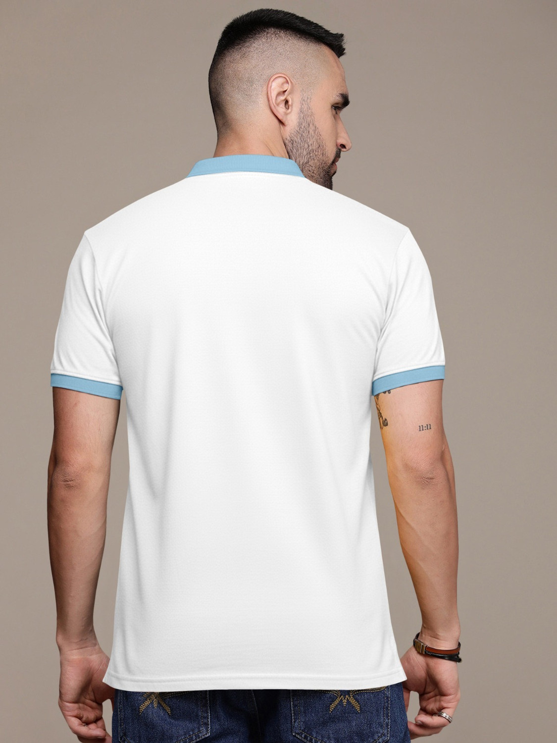Image of Aamil creation Solid, Colorblock Men Polo Neck White T-Shirt