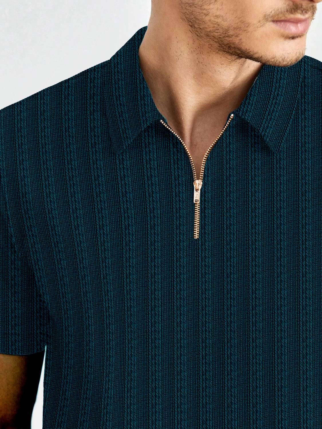 KAJARU Men Zip Neck Dark Green T-Shirt - Image 5