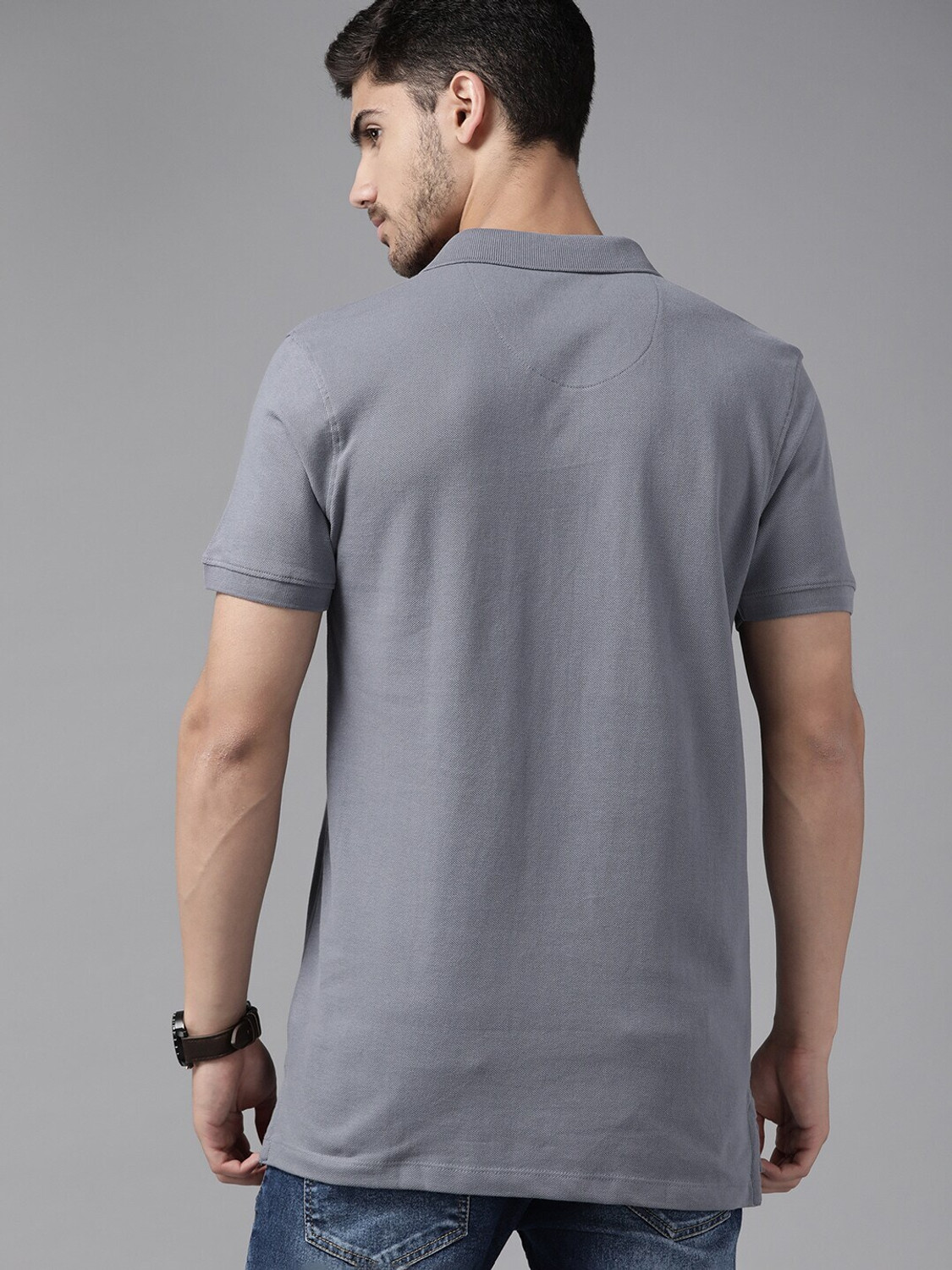 Image of Roadster Solid Men Polo Neck Grey T-Shirt