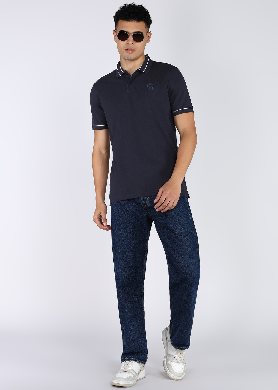 Image of PETER ENGLAND Solid Men Polo Neck Black T-Shirt
