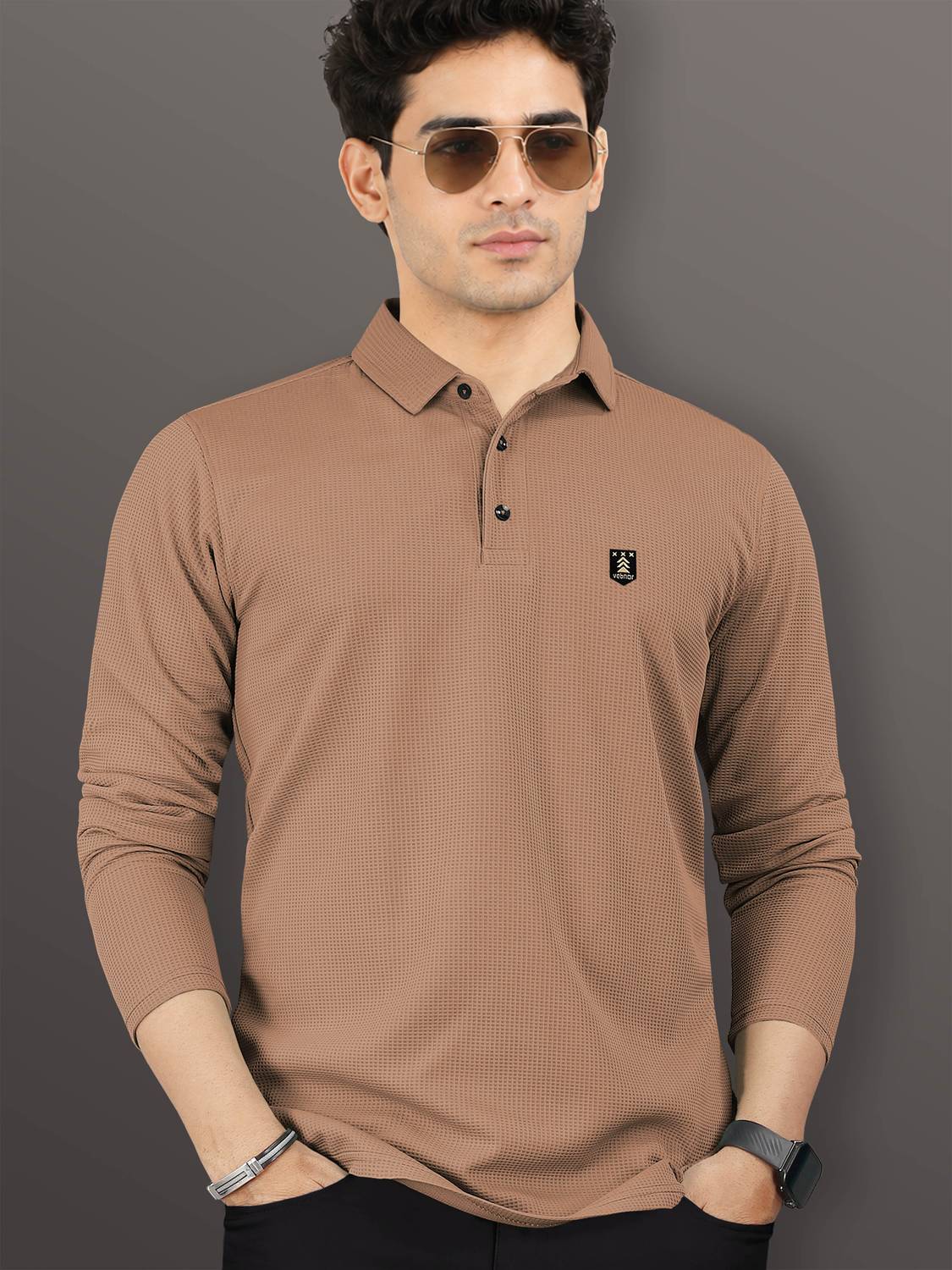 VeBNoR Men Polo Neck Brown T-Shirt