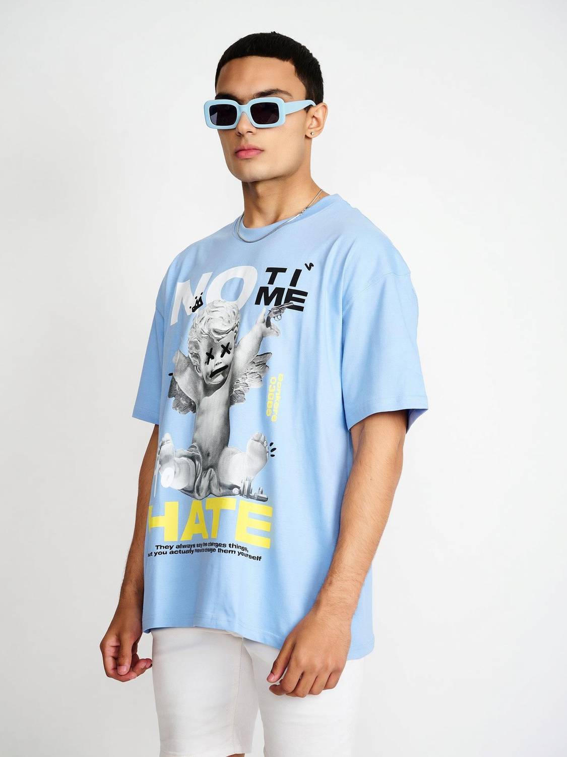 Bonkers Corner Printed, Typography Men Round Neck Blue T-Shirt