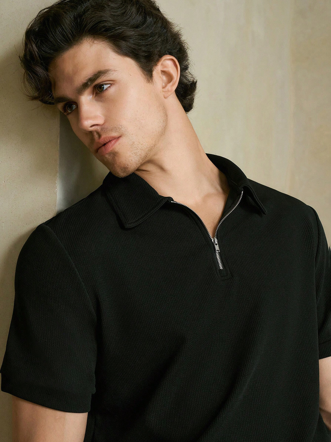 Image of Ogha Solid Men Polo Neck Black T-Shirt