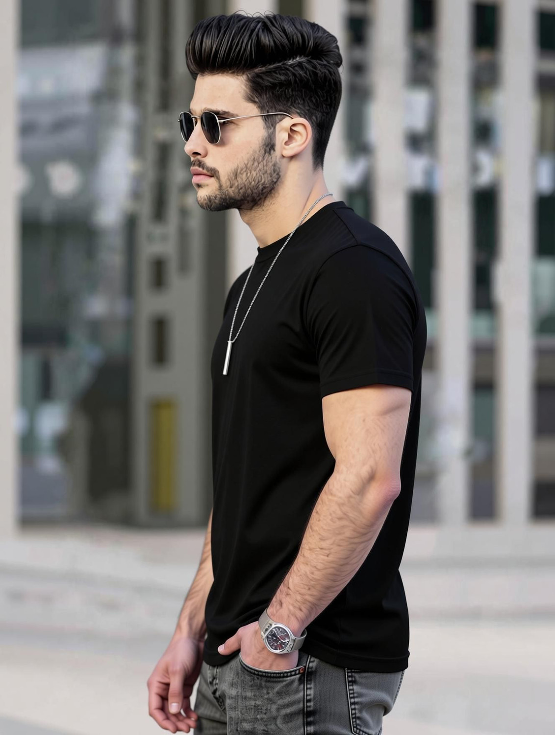 Image of TRIPR Solid Men Black T-Shirt