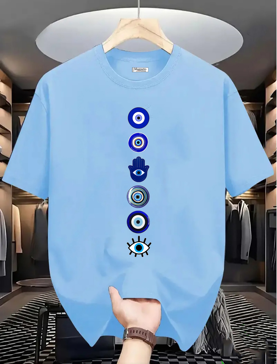 Image of Magneto Printed Men Round Neck Light Blue T-Shirt