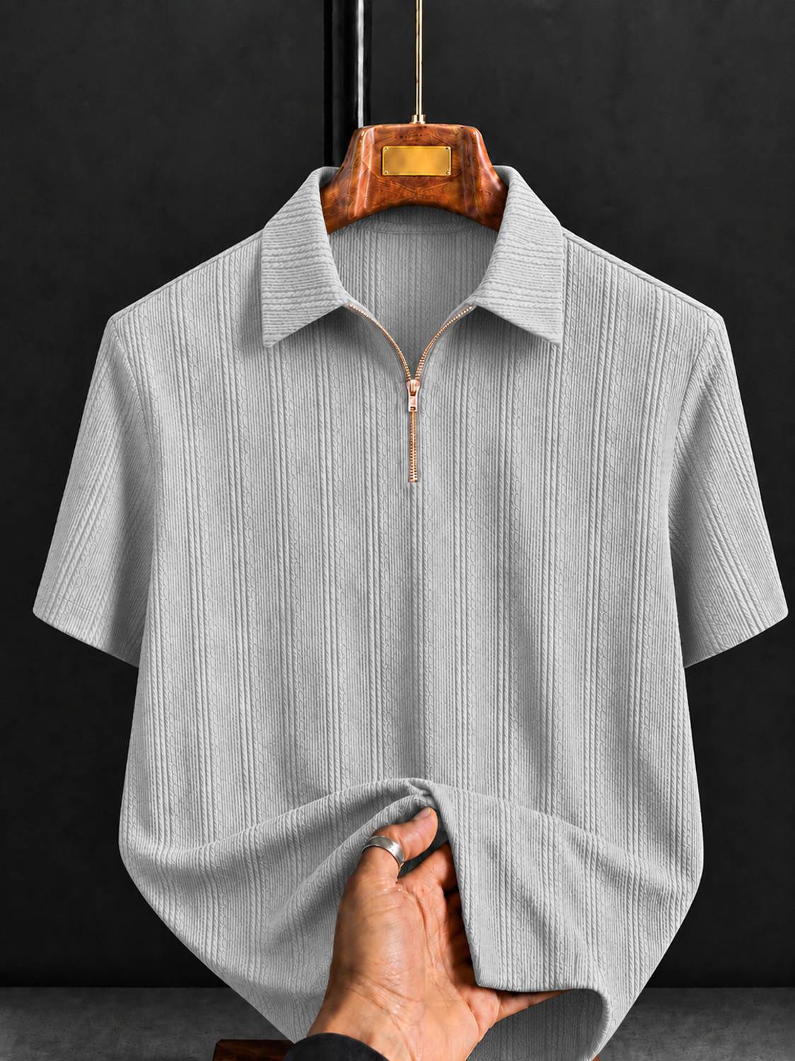 COMBRAIDED Men Grey Polo Neck T-Shirt - Image 1