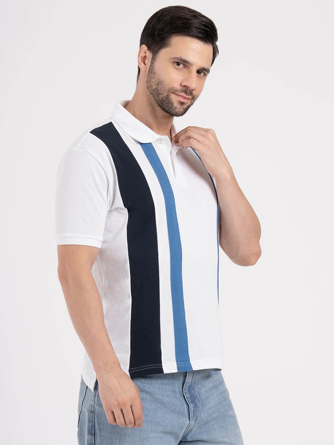 Image of RED TAPE Colorblock Men Polo Neck White T-Shirt
