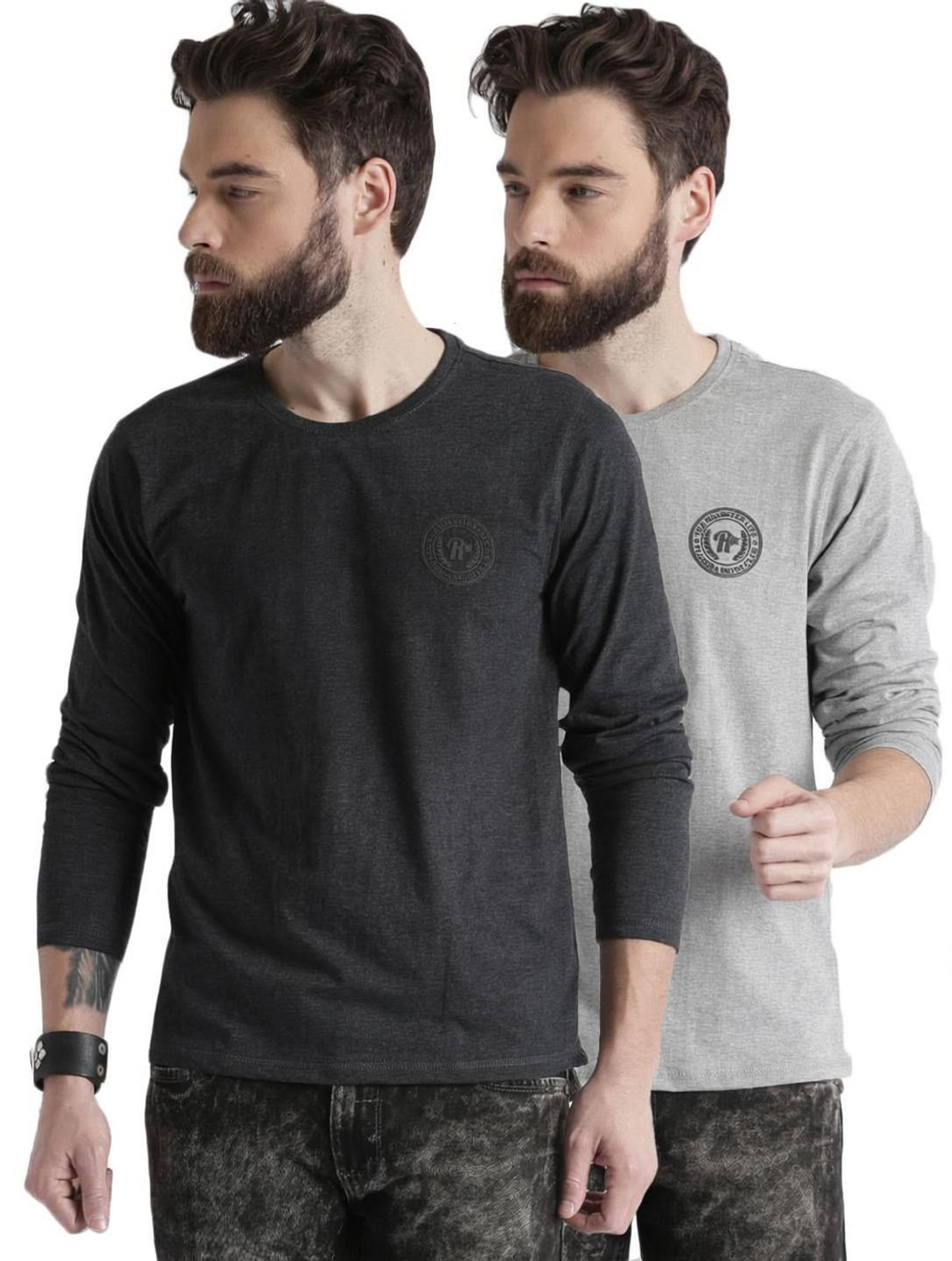 Image of Roadster Solid Men Round Neck Grey T-Shirt