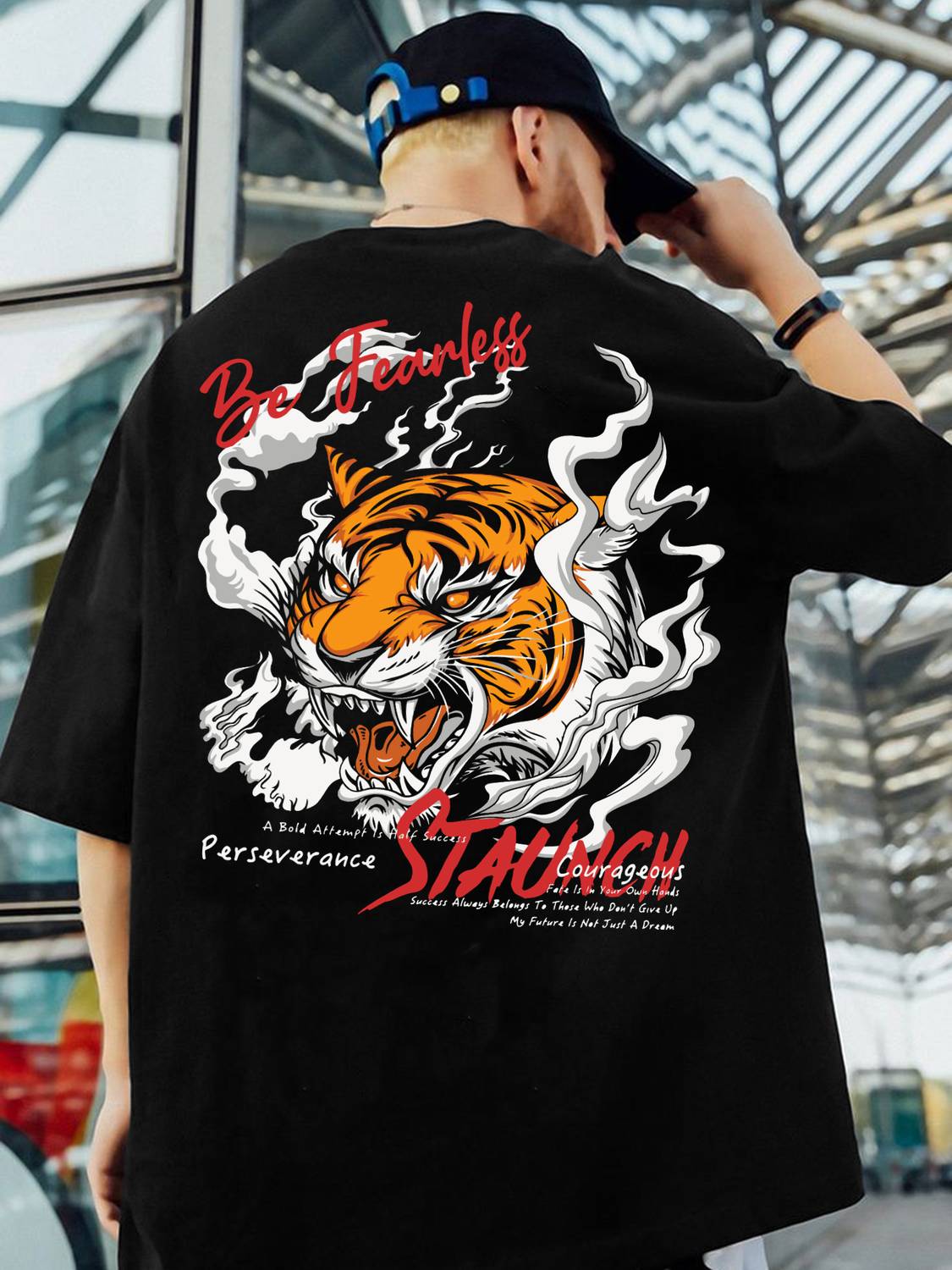 Jump Cuts Men Printed, Typography Round Neck Cotton Blend Black T