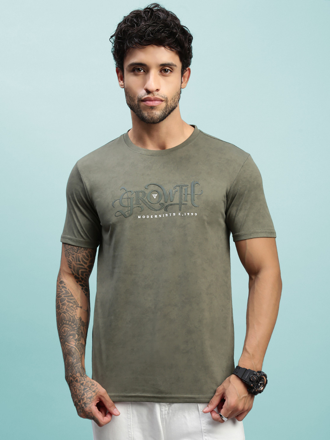 Image of Lux Nitro Typography Men Round Neck Dark Green T-Shirt