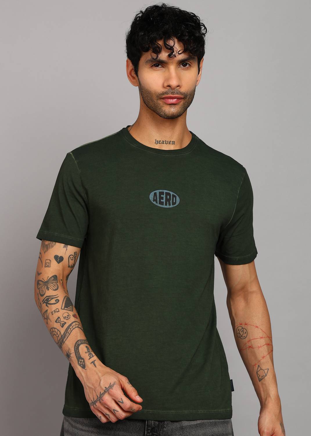 AEROPOSTALE Solid, Printed Men Round Neck Green T-Shirt