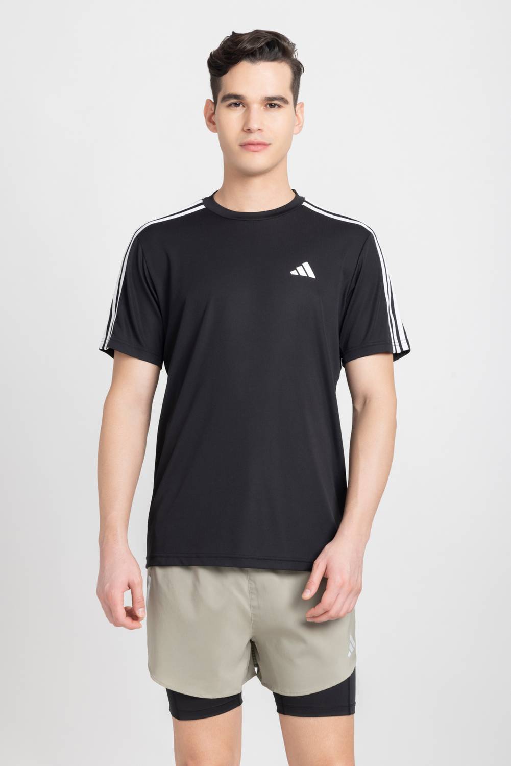 ADIDAS Striped Men Round Neck Black T-Shirt