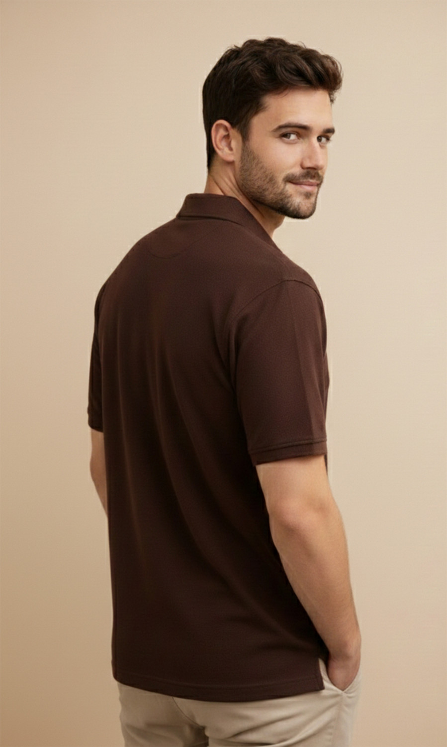 Image of Mast & Harbour Solid Men Polo Neck Brown T-Shirt
