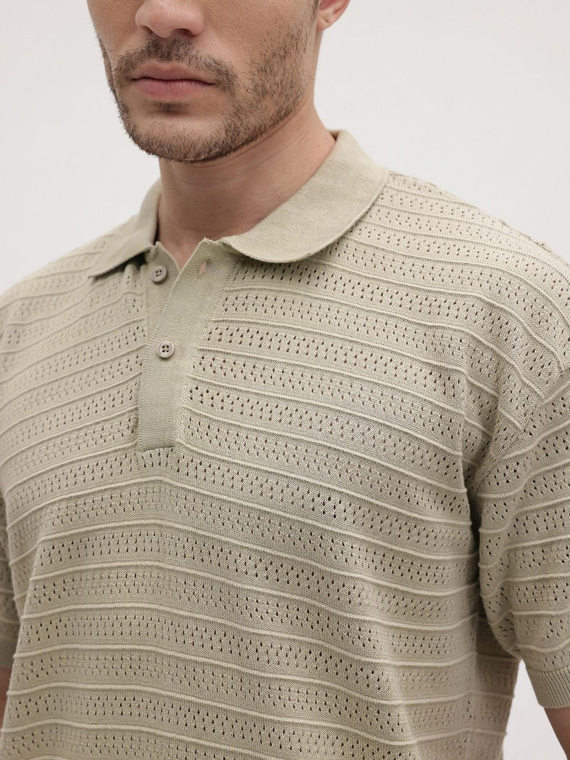 Image of Roadster Self Design Men Polo Neck Green T-Shirt