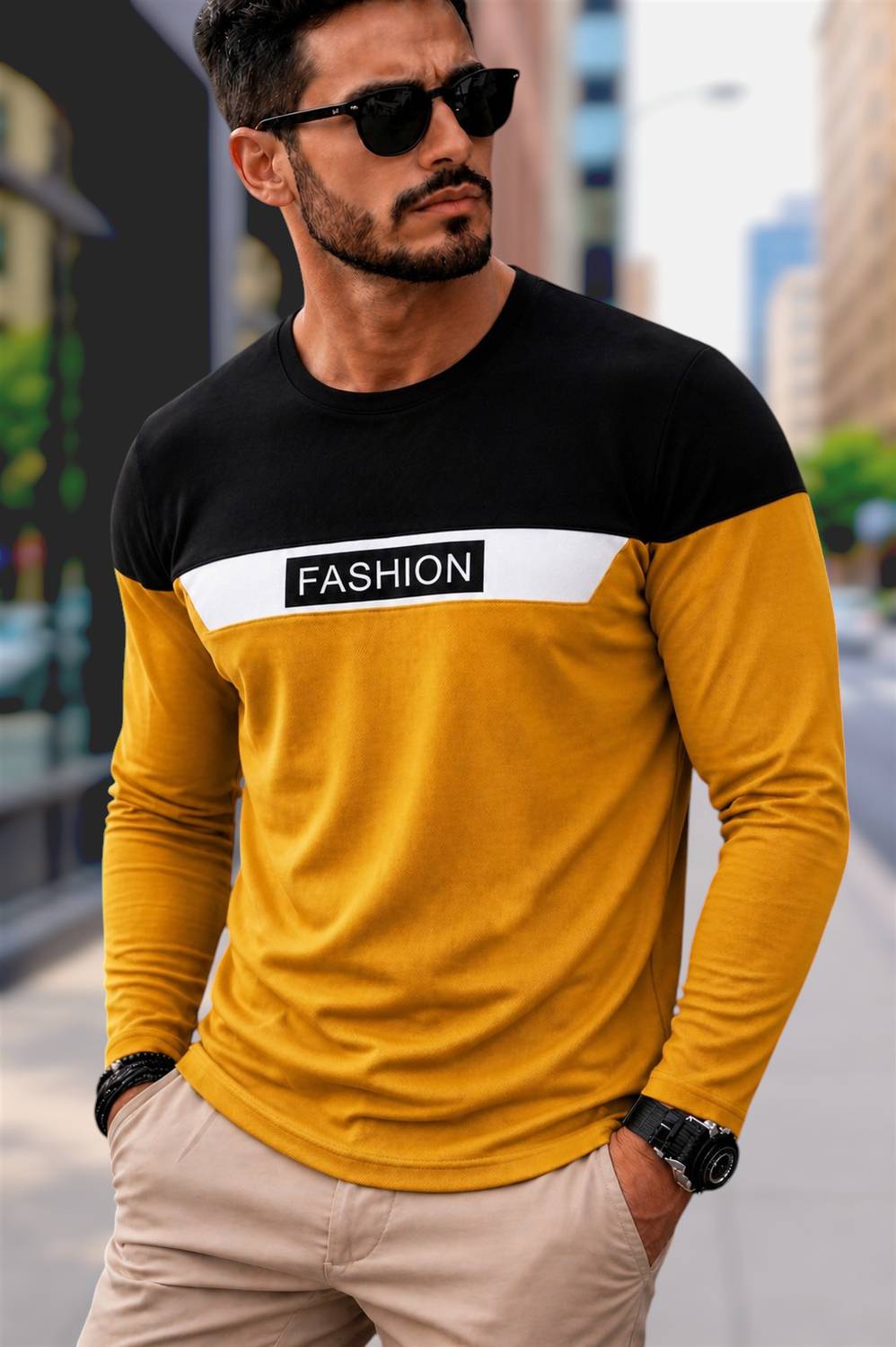 AUTNAA Printed Men Round Neck Yellow, Black T-Shirt
