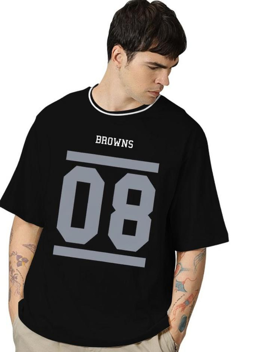 Image of TB Blue Printed Men Round Neck Black T-Shirt