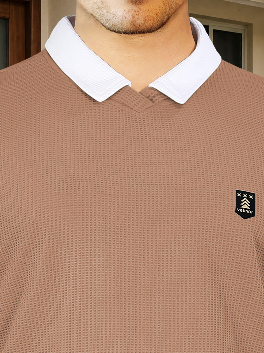 Image of VeBNoR Solid Men Polo Neck Brown T-Shirt