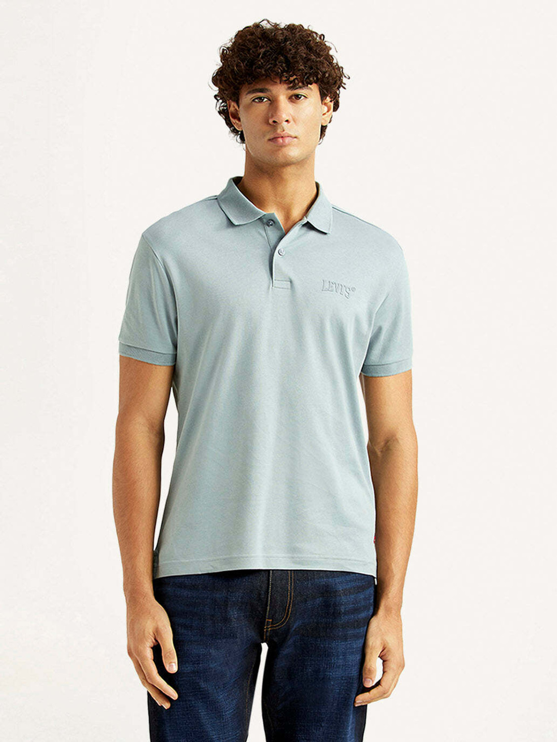 Image of LEVI'S Solid Men Polo Neck Light Blue T-Shirt