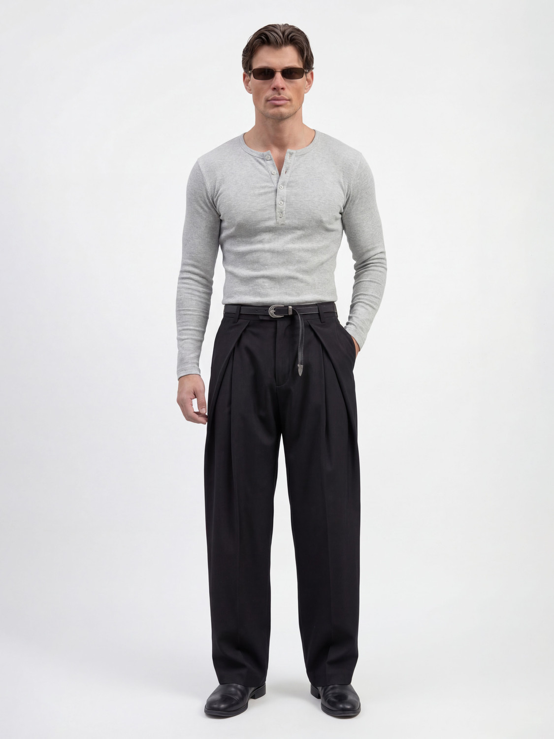 Image of FUGAZEE Solid Men Henley Neck Grey T-Shirt